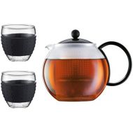 Bodum K1844-01-2 Assam Set Teekanne mit 2 Glaser 35 cl mit Silikonband, 1 Liter, Schwarz