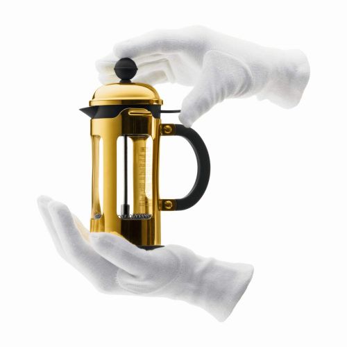  Bodum Chambord Coffee Maker 3Cups with Metal Frame, Chrome, Gold, 7.5x 13.5x 18.9cm 1Unit