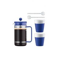 Bodum Kaffeeset Bistro - 6-teilig - 1,0l Kaffeebereiter mit 2 0,3l Porzellantassen und 2 Loeffel - Farbe blau - AK1508-XY-Y15-9