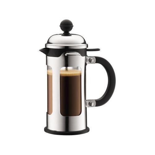  Bodum CHAMBORD Kaffeebereiter (French Press System, Auslaufschutz, Edelstahlrahmen, 0,35 liters) glanzend