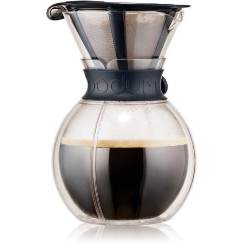  Bodum Pour Over Kaffeebereiter mit permanentfilter, Glas, Schwarz, 18 x 18 x 24 cm