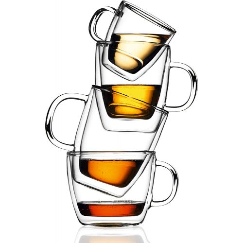  Bodum Bistro Doppelwandige Thermo-Glas Espressobecher fuer heisse und kalte Getranke transparent 2 Stueck verschiedene Groessen 0.45l, 15oz (4-Glasses) Klarglas