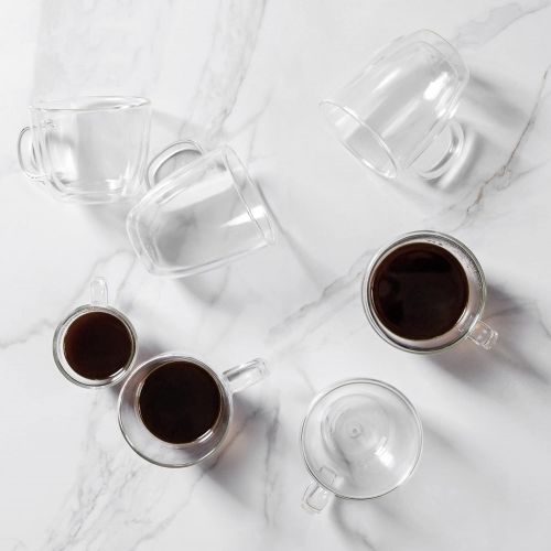  Bodum Bistro Doppelwandige Thermo-Glas Espressobecher fuer heisse und kalte Getranke transparent 2 Stueck verschiedene Groessen 0.15l, 5oz (4-Glasses) Klarglas