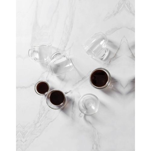  Bodum Bistro Doppelwandige Thermo-Glas Espressobecher fuer heisse und kalte Getranke transparent 2 Stueck verschiedene Groessen 0.15l, 5oz (4-Glasses) Klarglas