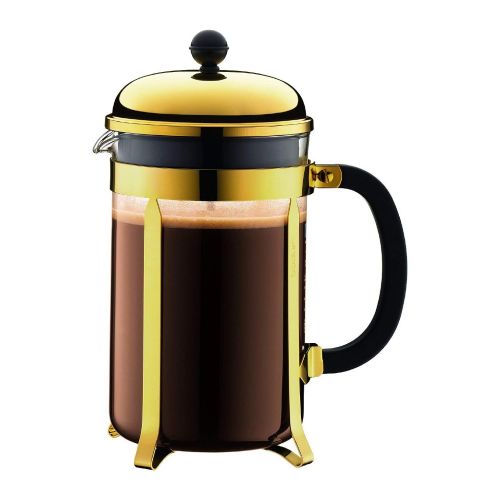  Bodum Chambord Kaffeebereiter 12 Tassen mit Metallrahmen, Chrom, Gold, 12.4 x 19.3 x 25.3 cm