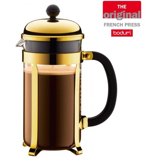  Bodum Chambord Kaffeebereiter 8 Tassen mit Metallrahmen, Edelstahl, Gold, 24 x 50 x 27.2 cm