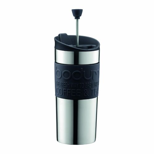  Bodum K11067-01 Travel Press Kaffeebereiter aus Edelstahl in schwarz mit Ersatzdeckel