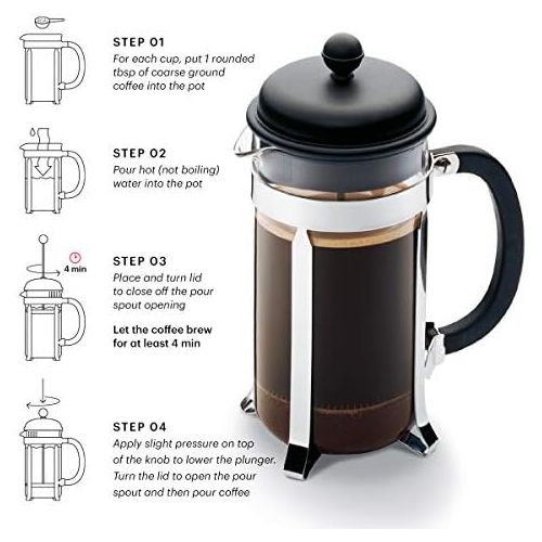  Bodum CAFFETTIERA Kaffeebereiter (French Press System, Permanent Edelstahlfilter, 1,0 liters) schwarz