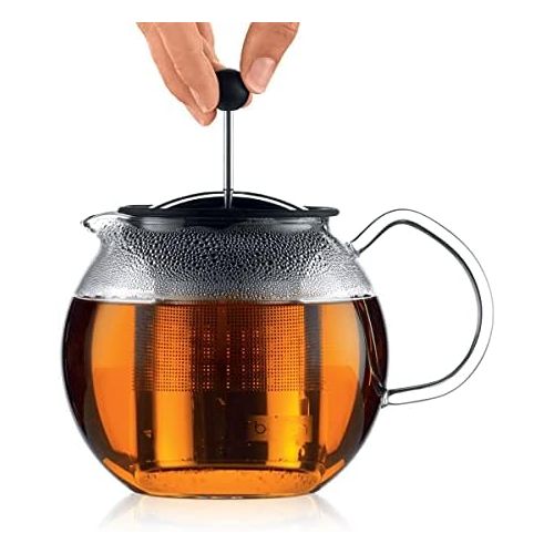  Bodum assam Teebereiter (French Press System, Permanent Edelstahlfilter, Glasgriff), 0,5 liters glanzend