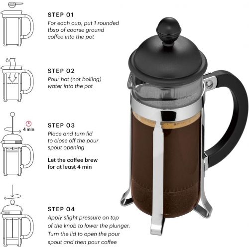  Bodum 1913-338B-Y19 CAFFETTIERA Kaffeebereiter mit Kunststoffdeckel, 3 Tassen, 0.35 l, Edelstahl, Glas