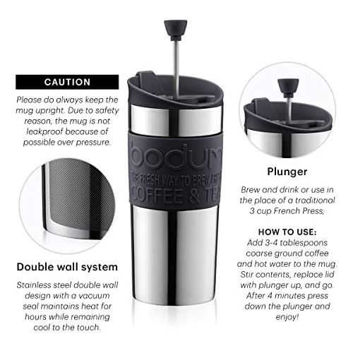  Bodum TRAVEL PRESS Kaffeebereiter (French Press System, Doppelwandig, 0,35 liters) cremefarben