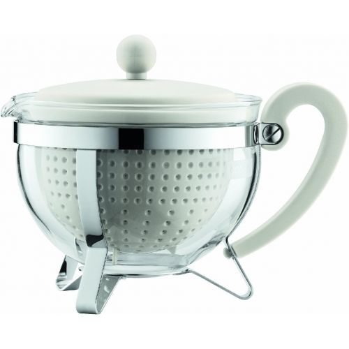  Bodum 1975-913-2 Chambord Teekanne, 1 L mit farbigem Plastikdeckel, Griff und Filter, creme