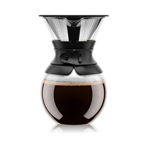  Bodum Pour Over Coffee Maker with Permanent Filter, 1 Liter, 34 Ounce, Black Band
