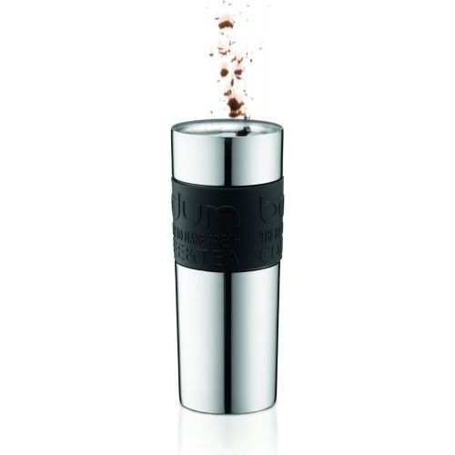  Bodum Travel Press, Stainless Steel Travel Coffee and Tea Press, 15 Ounce, .45 Liter, Black