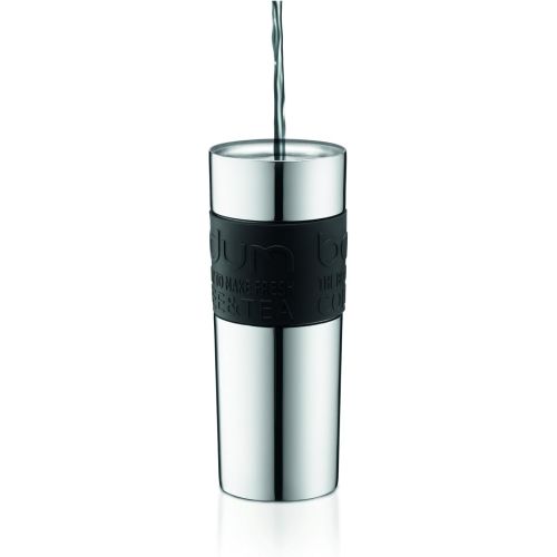  Bodum Travel Press, Stainless Steel Travel Coffee and Tea Press, 15 Ounce, .45 Liter, Black