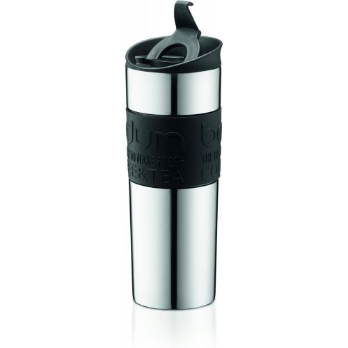  Bodum Travel Press, Stainless Steel Travel Coffee and Tea Press, 15 Ounce, .45 Liter, Black