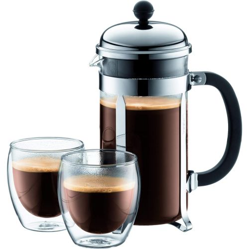  BODUM 1928-57, Matte Chrome Chambord 8-Cup Coffee Maker, 34-Ounce, 34 Oz