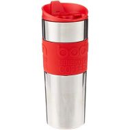 Bodum Travel Press Coffee and Tea Press, Stainless Steel Insulated Travel Press, 15 Ounce, Red