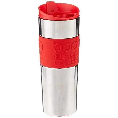  Bodum Travel Press Coffee and Tea Press, Stainless Steel Insulated Travel Press, 15 Ounce, Red