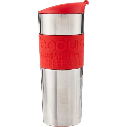  Bodum Travel Press Coffee and Tea Press, Stainless Steel Insulated Travel Press, 15 Ounce, Red