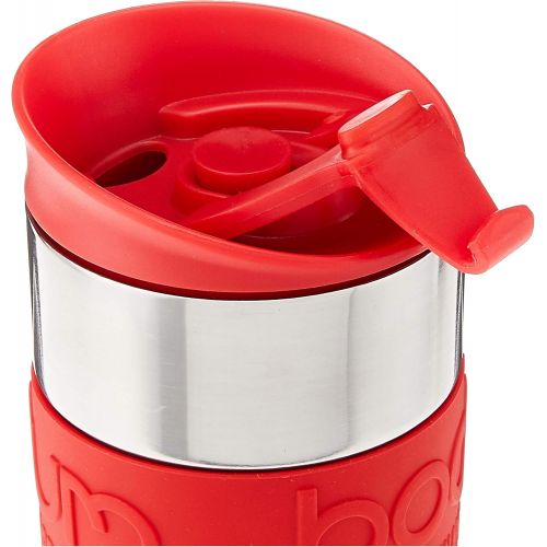  Bodum Travel Press Coffee and Tea Press, Stainless Steel Insulated Travel Press, 15 Ounce, Red