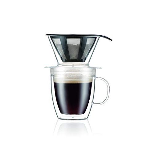  Bodum Pour Over Coffee Dripper Set With Double Wall Mug and Permanent Filter, 12 Ounce