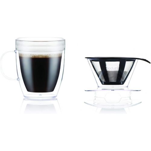  Bodum Pour Over Coffee Dripper Set With Double Wall Mug and Permanent Filter, 12 Ounce