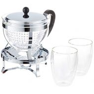 Bodum K11143161Chambord Tea Set with Rechaud 1.5L and 2Pack of Double Wall Glasses Pavina 0.35Litre Tea Maker with Layered16.8x 23.1x 22.3&