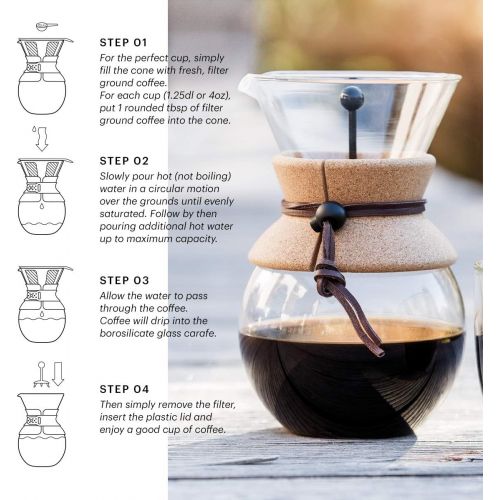  Bodum 11571-109 Pour Over Coffee Maker with Permanent Filter, Glass, 34 Ounce, 1 Liter, Cork Band