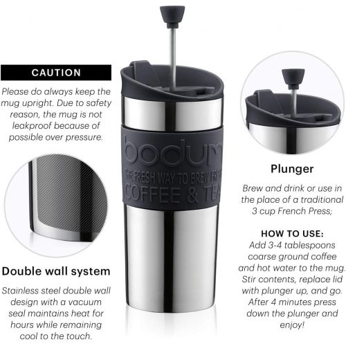  Bodum Travel French Press Coffee Maker, Vacuum, Small, 0.35 L - Black