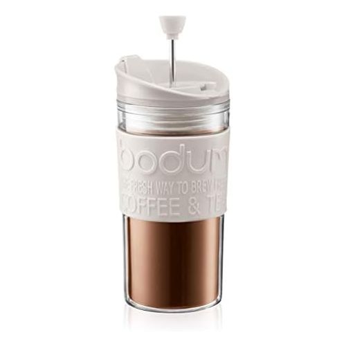  Bodum K11102-913 Travel Press Set Coffee Maker with Extra Lid, 12 oz, White