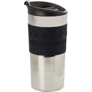 Bodum - Travel Mug - Vacuum Insulated with Interchangeable French Press Lid - Stainless Steel - 0.35l - Black Grip and Lid