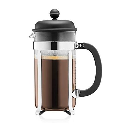  Bodum Caffettiera French Press Coffee Maker, Black Plastic Lid and Stainless Steel Frame, 8-Cup, 34-Ounce