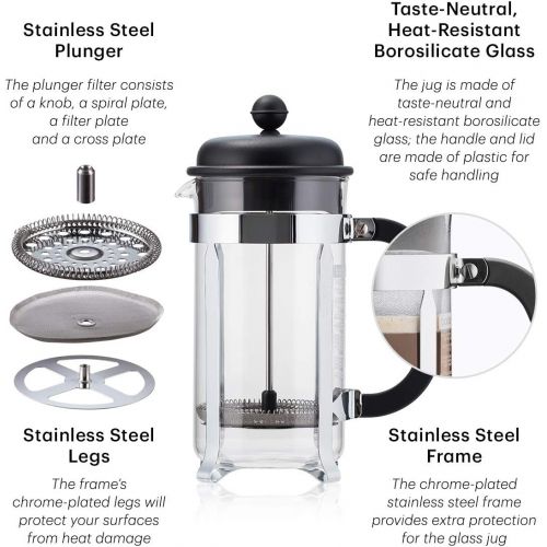  Bodum Caffettiera French Press Coffee Maker, Black Plastic Lid and Stainless Steel Frame, 8-Cup, 34-Ounce