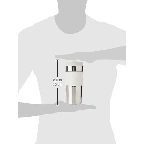  BODUM Travel French Press Coffee Maker Set, Stainless Steel with Extra Lid, Vacuum, 0.35 L/12 oz, White