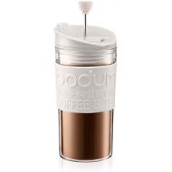Bodum Travel Press Coffee Maker, Flip Top Lid, Double Wall, Plastic, 0.35 l, 12 oz, Off White