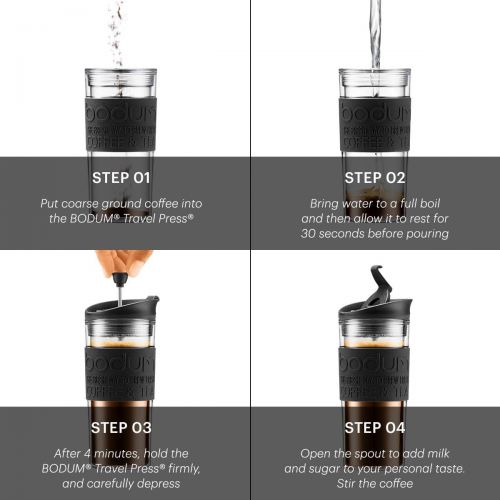  Bodum Travel Press Coffee Maker, Flip Top Lid, Double Wall, Plastic, 0.35 l, 12 oz, Off White