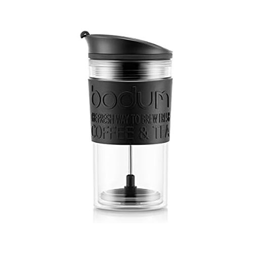  Bodum K11102-01 Travel Press Set Coffee Maker with Extra Lid, 12 oz, Black