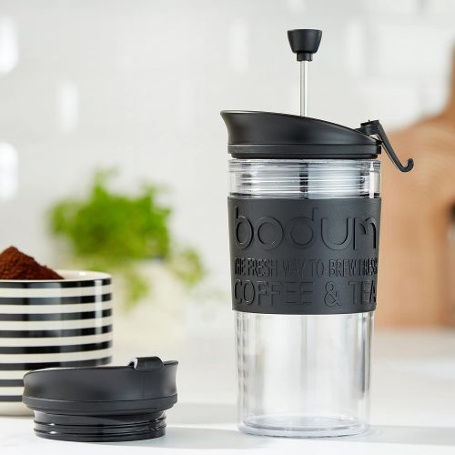  Bodum K11102-01 Travel Press Set Coffee Maker with Extra Lid, 12 oz, Black