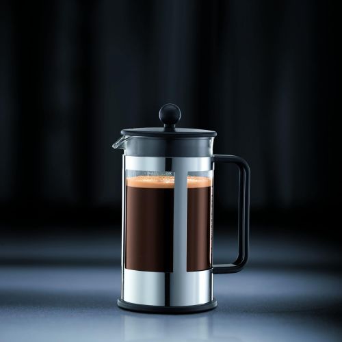  Bodum Kenya 8-Cup French Press Coffee Maker, 34-Ounce, Stainless Steel, Black