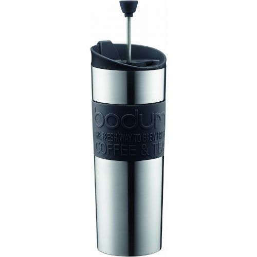  Bodum Travel Press, Stainless Steel Travel Coffee and Tea Press, 15 Ounce, .45 Liter, Black