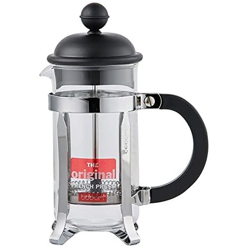  Bodum Caffettiera French Press Coffee Maker, Black Plastic Lid and Stainless Steel Frame, 3-Cup, 12-Ounce