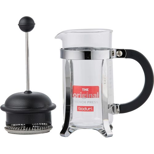  Bodum Caffettiera French Press Coffee Maker, Black Plastic Lid and Stainless Steel Frame, 3-Cup, 12-Ounce