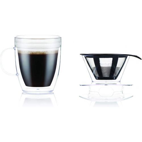  [아마존베스트]Bodum Pour Over Coffee Dripper Set With Double Wall Mug and Permanent Filter, 12 Ounce, Clear