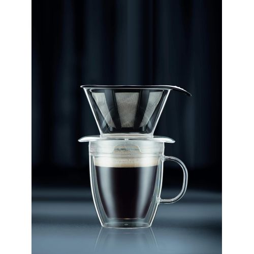  [아마존베스트]Bodum Pour Over Coffee Dripper Set With Double Wall Mug and Permanent Filter, 12 Ounce, Clear