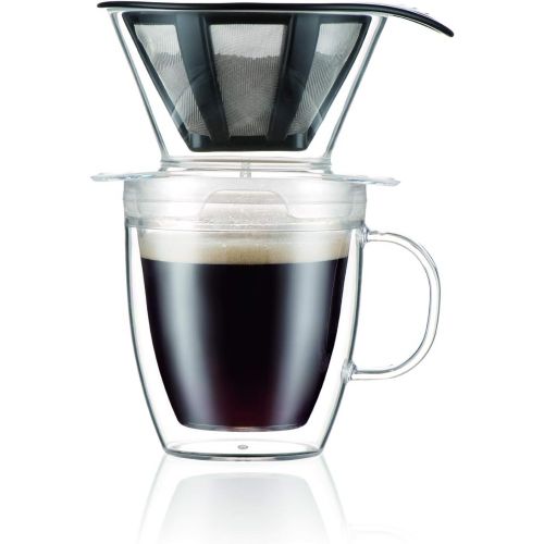  [아마존베스트]Bodum Pour Over Coffee Dripper Set With Double Wall Mug and Permanent Filter, 12 Ounce, Clear