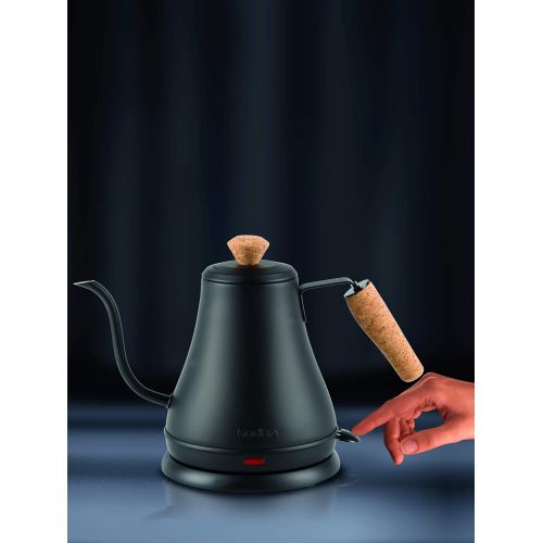  BODUM Pour Over Coffee Maker Grip, 8 Cup, 34 Ounce, Double Wall Cork & 11883-259US Melior Gooseneck Electric Water Kettle, 27 Ounces, Matte Black