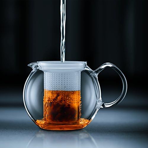  [아마존베스트]BODUM 0.5 Litre Borosilicate Glass Assam Tea Press with Glass Handle and Coloured Plastic Lid, White