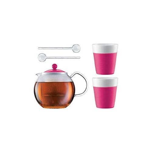  [아마존베스트]Bodum Assam Set Tea Pot with 2Glasses and Spoons Pink AK1830XY PWSAK-Y15-02011