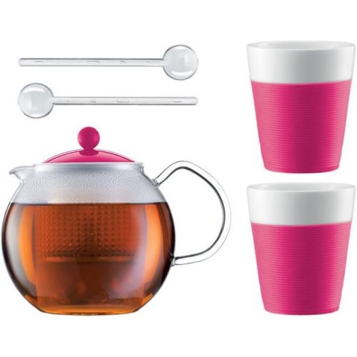  [아마존베스트]Bodum Assam Set Tea Pot with 2Glasses and Spoons Pink AK1830XY PWSAK-Y15-02011